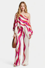 Printed Off-Shoulder Wide Leg Co-ord Set — Blue Stripe