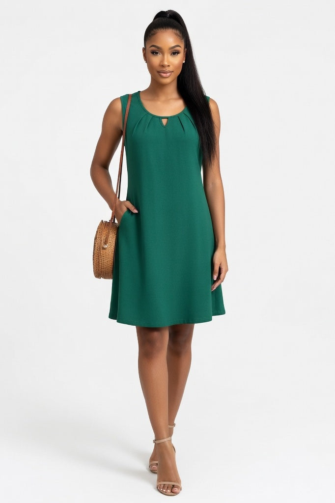 Pleated Pocket Dress — Dark Green
