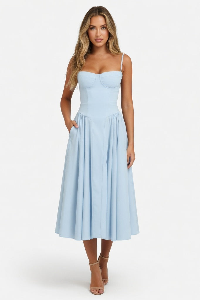 Halter Midi Dress — Light Blue