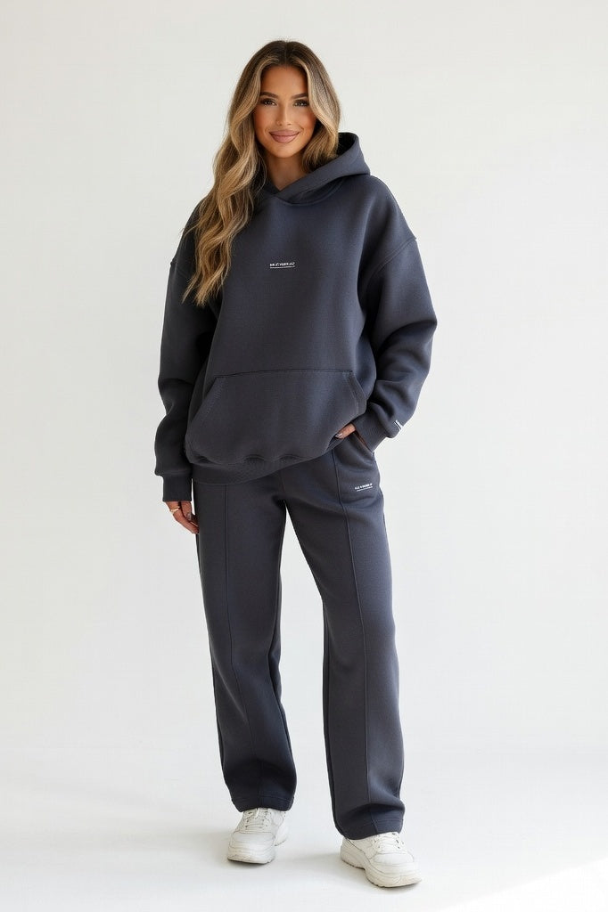 Printed Hoodie & Joggers Co-ord — Dark Grey