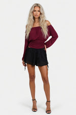 One Shoulder Pleated Top — Burgundy