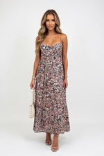 Floral Print Halter Swing Dress — front view