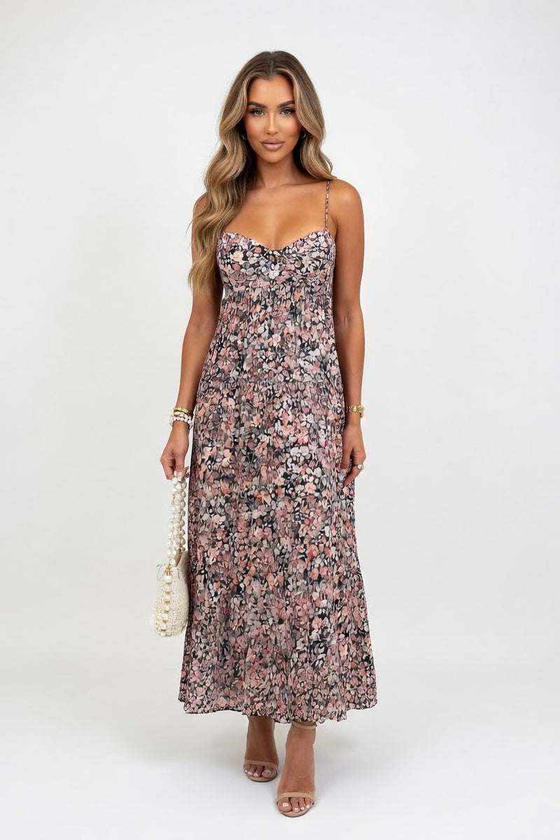 Floral Print Halter Swing Dress — front view