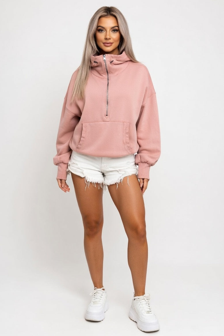 Zip-Up Hooded Sweatshirt — Pink