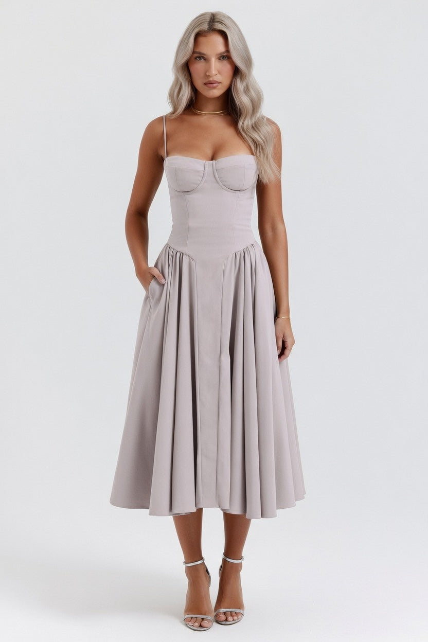 Halter Midi Dress — Light Grey
