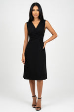Cross Waist V-Neck Midi Dress — Black