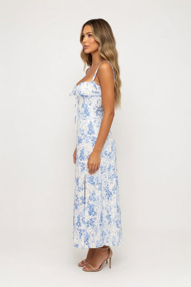 Floral Print Slit Midi Dress — side view