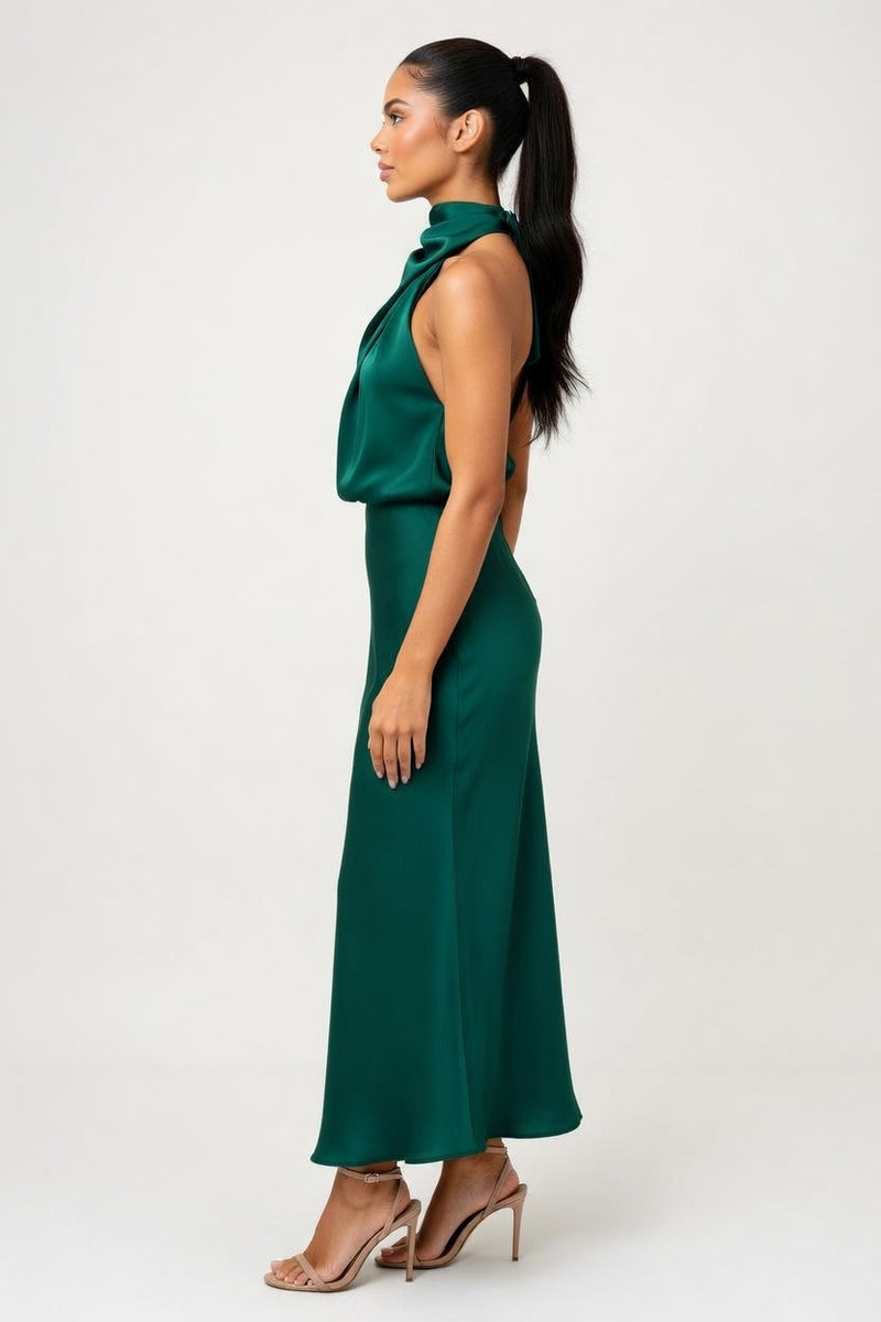 Sleeveless Satin Midi Dress — side view