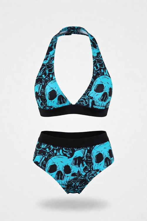 Skull Print One-Piece Swimsuit — front view