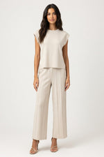 Knitted Co-ord Set Sleeveless Vest + Wide Leg Trousers — Apricot