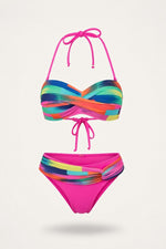 Gradient Twist Bandeau Bikini Set — Rainbow