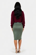 Suede Mini Skirt with Front Slit — back view