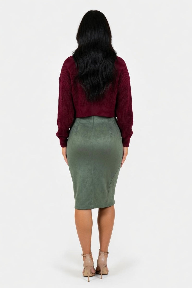 Suede Mini Skirt with Front Slit — back view