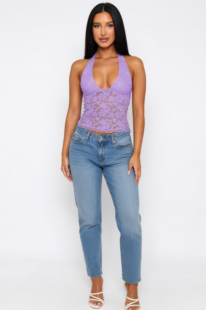 Lace Halter Top — Purple