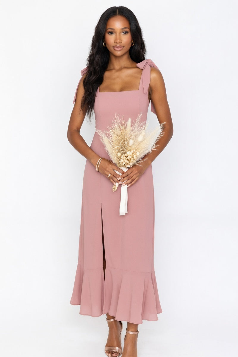 Lace-Up Ruffle Dress — Dark Pink