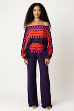 Printed Off-Shoulder Wide Leg Co-ord Set — Purple Print
