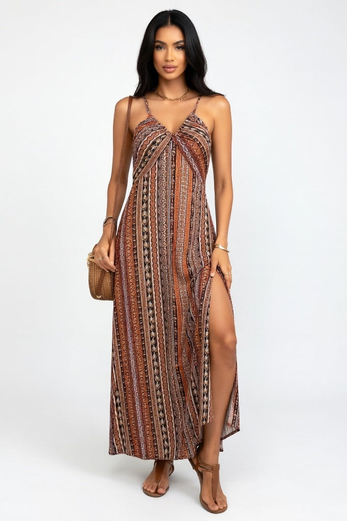 Halter Printed Beach Dress — Red