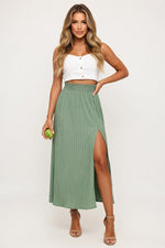 High Waist Split Maxi Skirt — Green