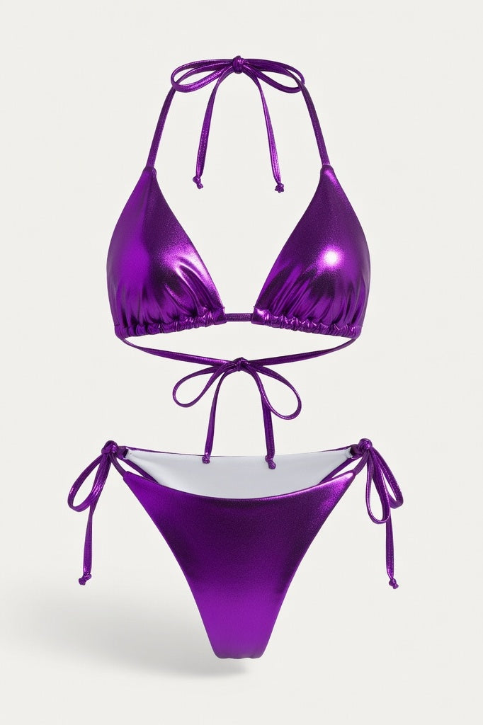 Lace-Up Bikini Set — Purple Gold Foil