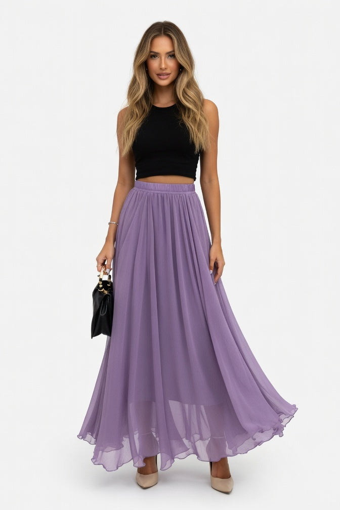 Chiffon High-Waist Maxi Skirt — Dusty Purple
