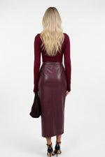 Faux Leather Mini Skirt with Side Slit — back view