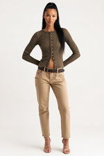 Ribbed Button Cardigan — Coffee Brown
