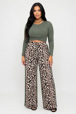 Leopard Print Wide Leg Trousers — front view