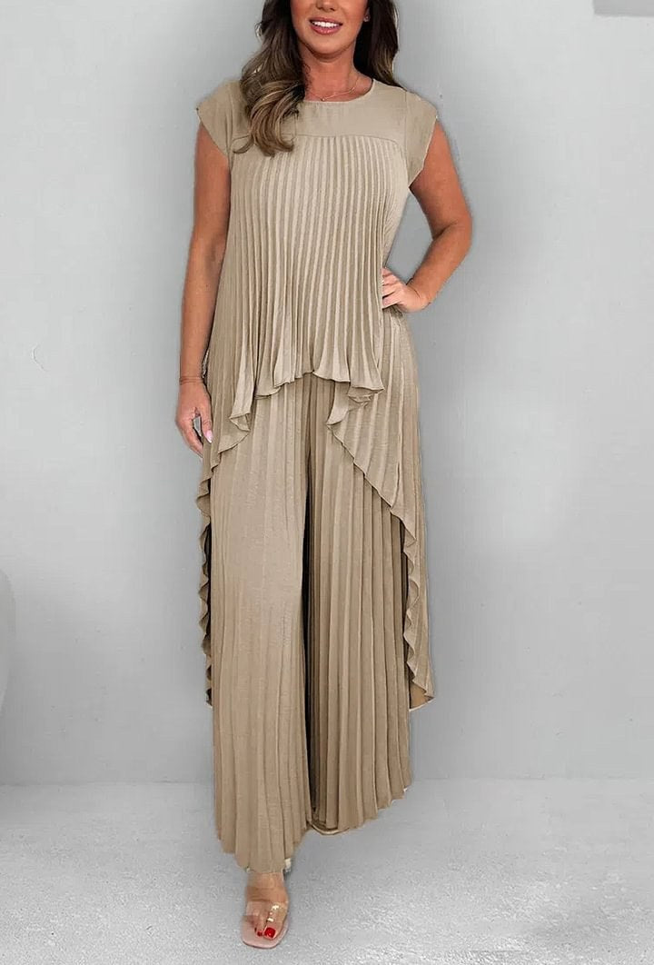 Tailored Top & Pleated Pants Co-ord — Apricot — colour variant