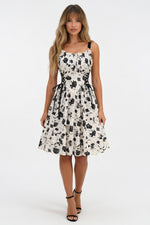 Printed Halter Dress with O-Ring Detail — Black Floral