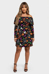 One Shoulder Ruffle Print Dress