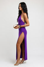 Knit Halter Dress with Side Slits — side view