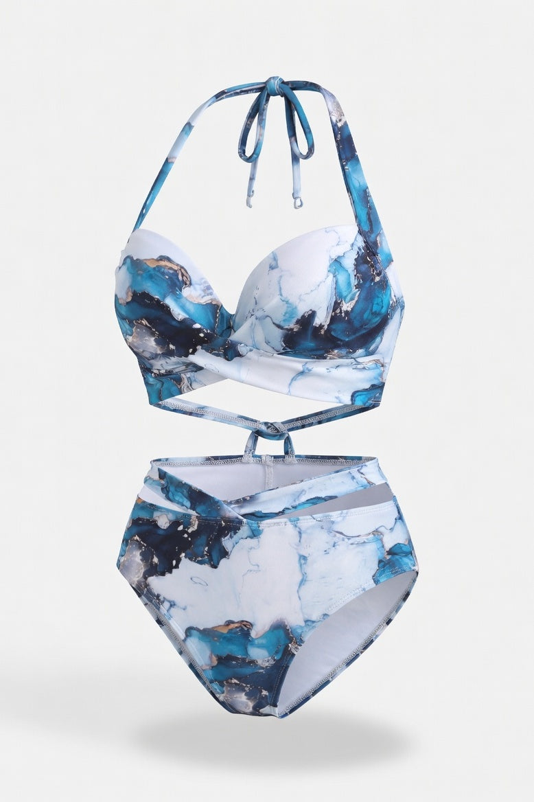 Underwire High Waist Bikini Set — Blue Marble