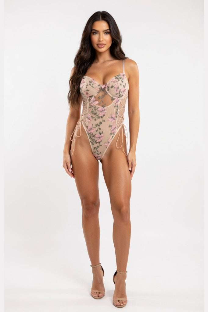 Butterfly Embroidered Jumpsuit — Pink
