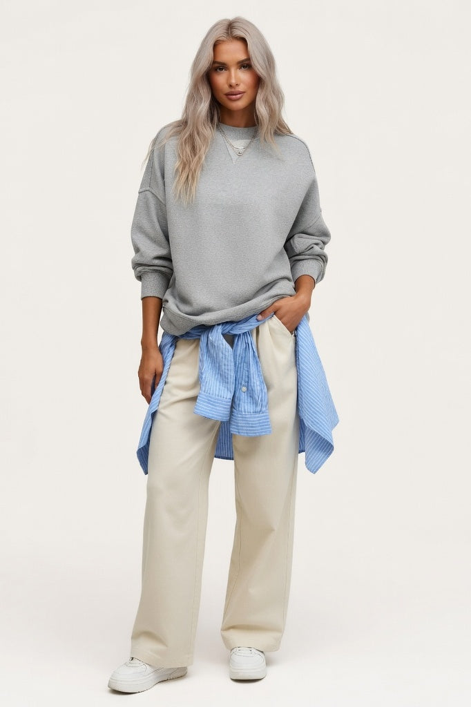 Round Neck Cotton Sweatshirt — Marl Grey