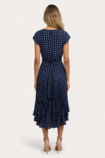 Polka Dot Pleated Dress — back view