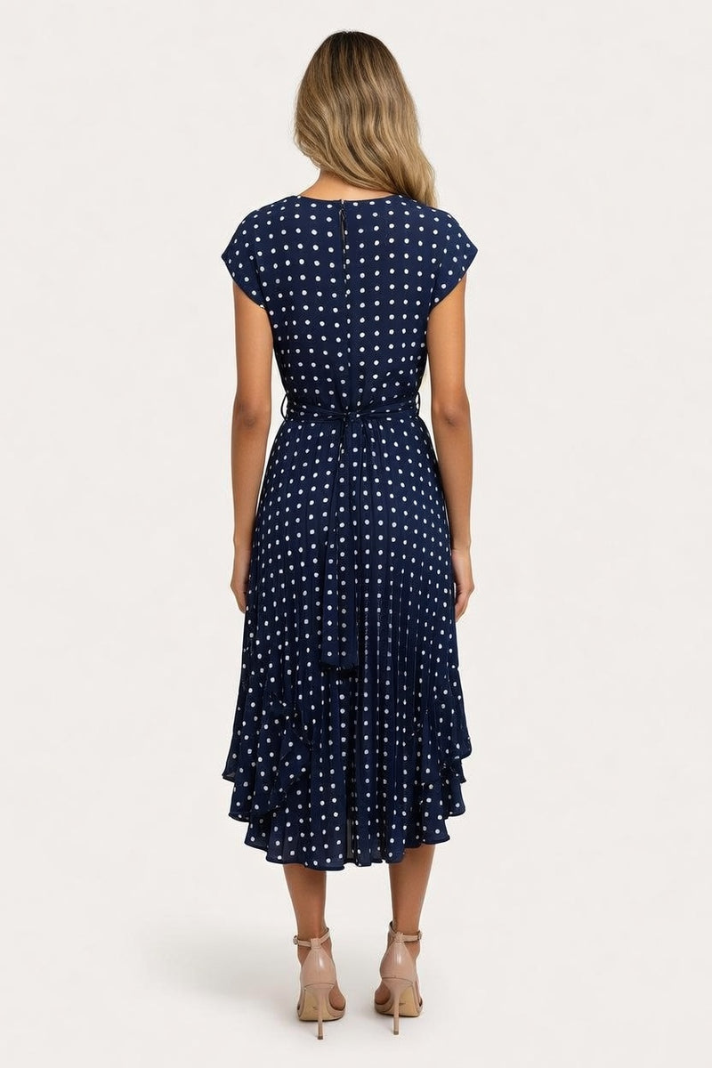 Polka Dot Pleated Dress — back view