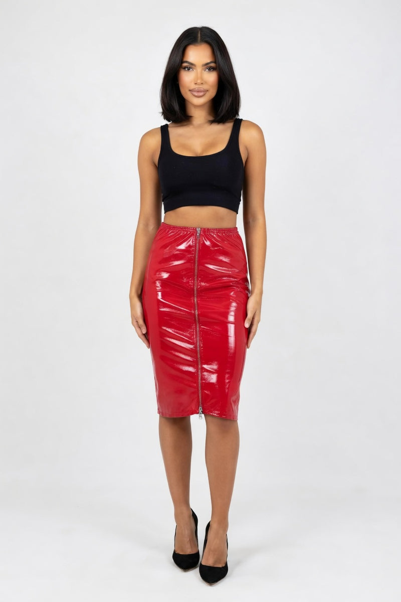 Glossy PU Leather Zip Mini Skirt — Side Zip Black