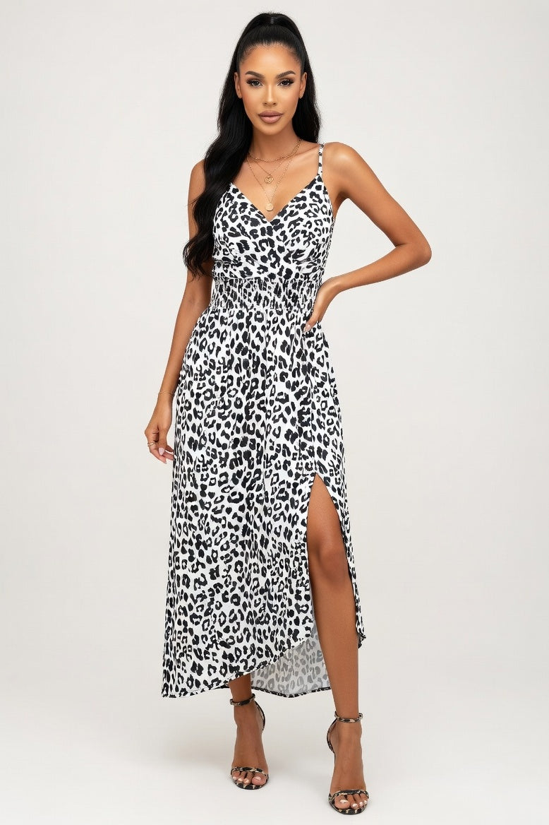 Leopard Print Halter Dress — White