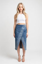 Raw Edge Denim Skirt — front view