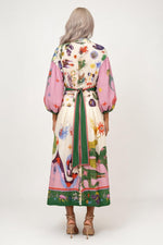 Printed Lace-Up Long Sleeve Dress — back view
