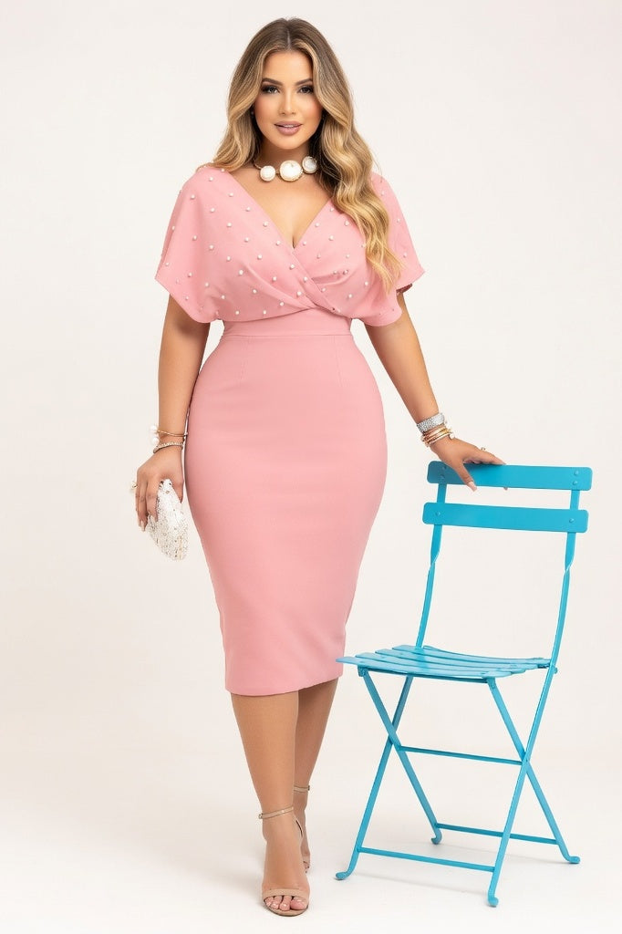 Strapless V-Neck Dress — Pink