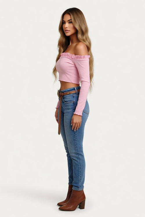 Off-Shoulder Pleated Lace Top — side view