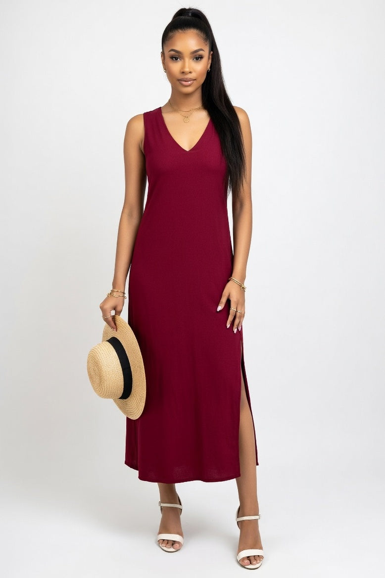 V-Neck Sleeveless Dress — Red