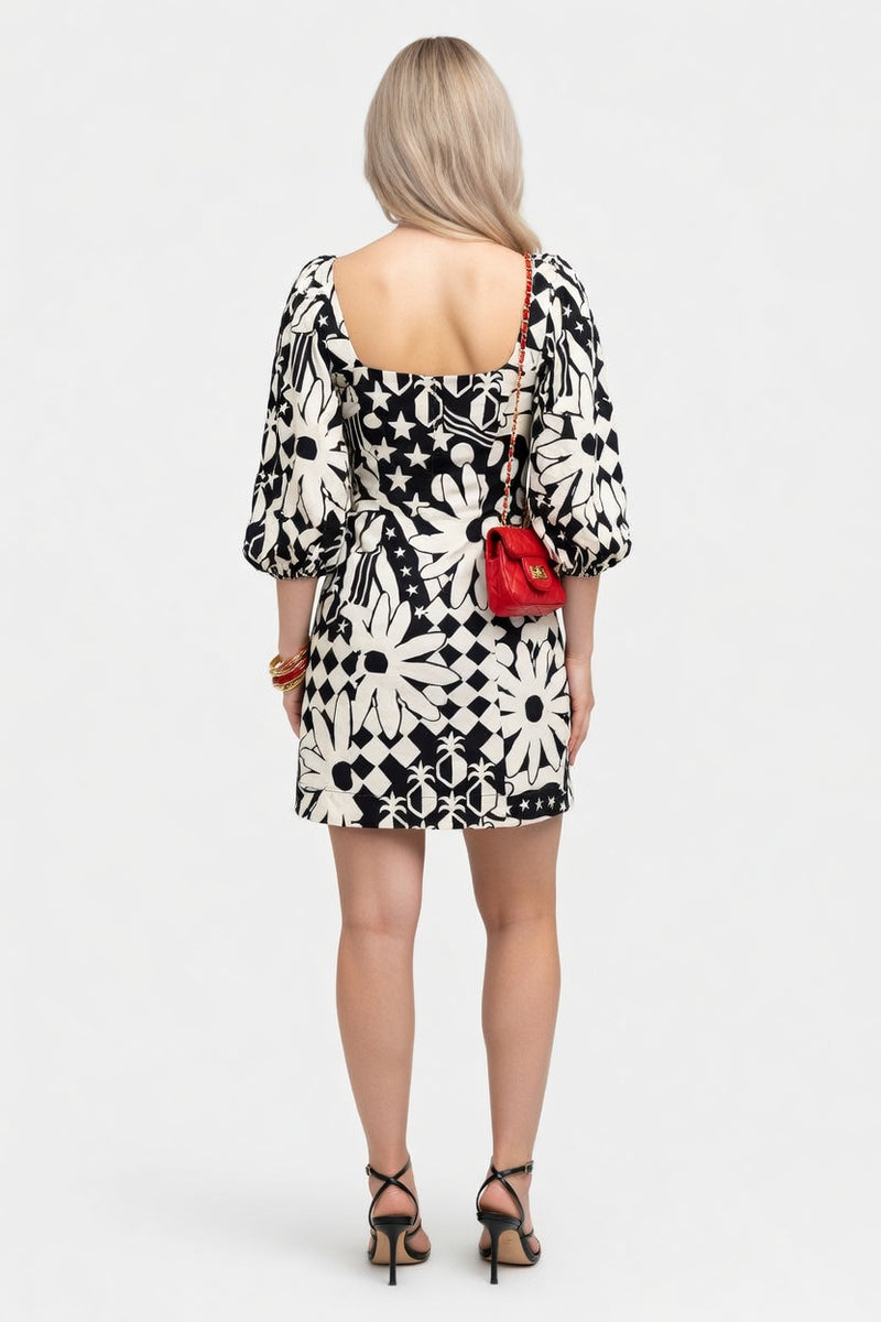 Printed Square Neck Bodycon Dress — back view