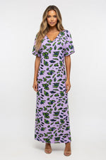 Printed V-Neck Maxi Dress — Purple
