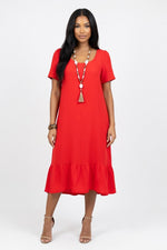 Double Layer Cotton Linen Dress — Orange Red