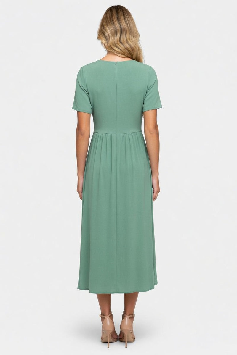 Draped Short Sleeve Dress — back view