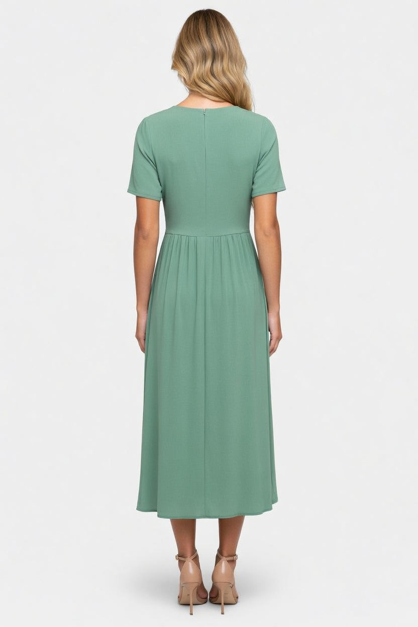 Draped Short Sleeve Dress — back view