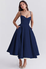 Double Layer Mesh Halter Dress — Navy Blue — colour variant