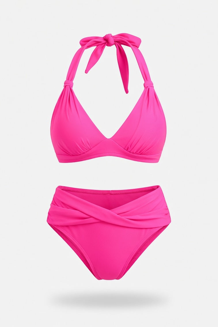 Halter Push-Up Split Swimsuit — Red